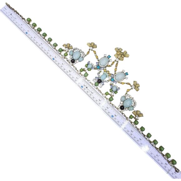 Chunky Chandelier Gold Tone Bib Statement Necklace Faceted Rhinestones Cabochons - Picture 8 of 8